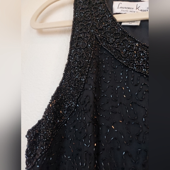 Vintage 80s Laurence Kazar Black Beaded Full Length Pencil Dress, Size M. - Picture 7 of 11